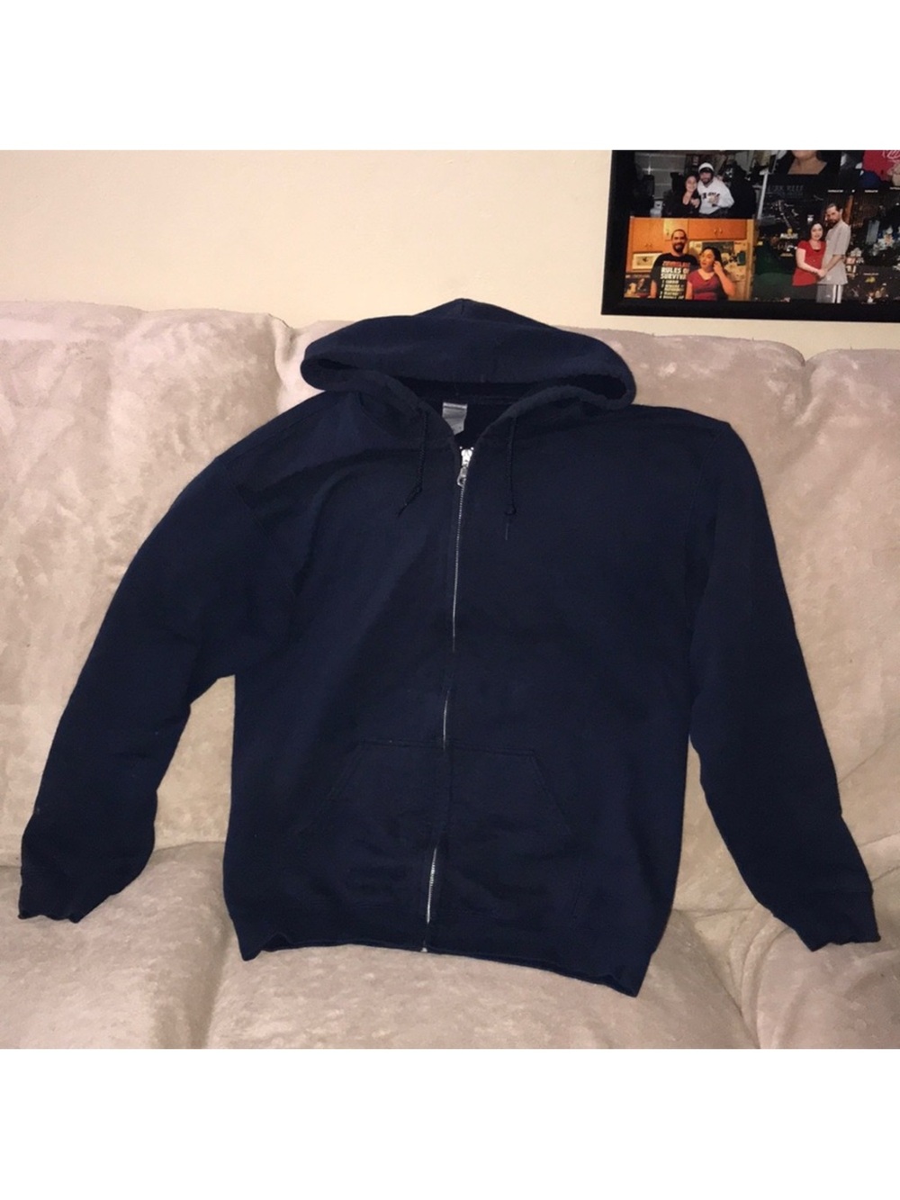 Gildan heavy blend medium Men's dark blue Full-Zip Hoodie Sweater damaged